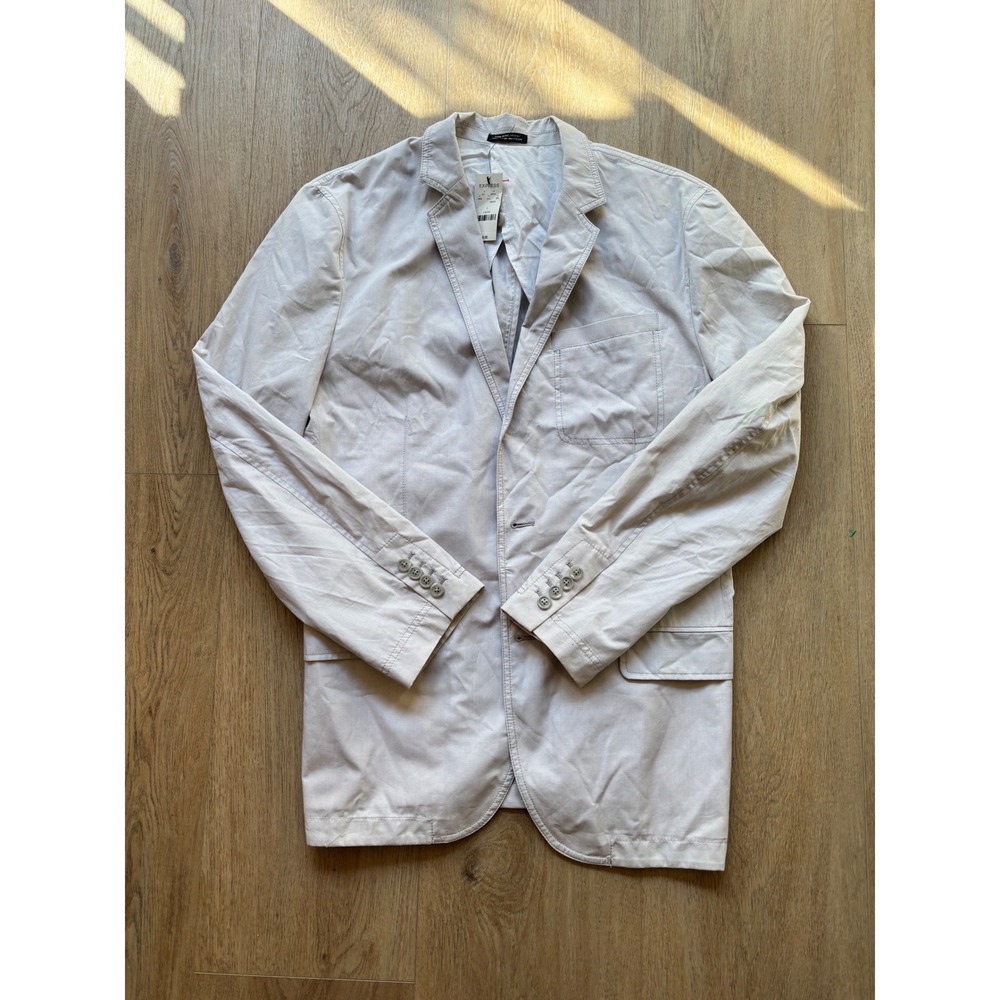 Express Mens Light Grey 100% Cotton 2-Button Blazer Jacket Size L NWT - Picture 9 of 9